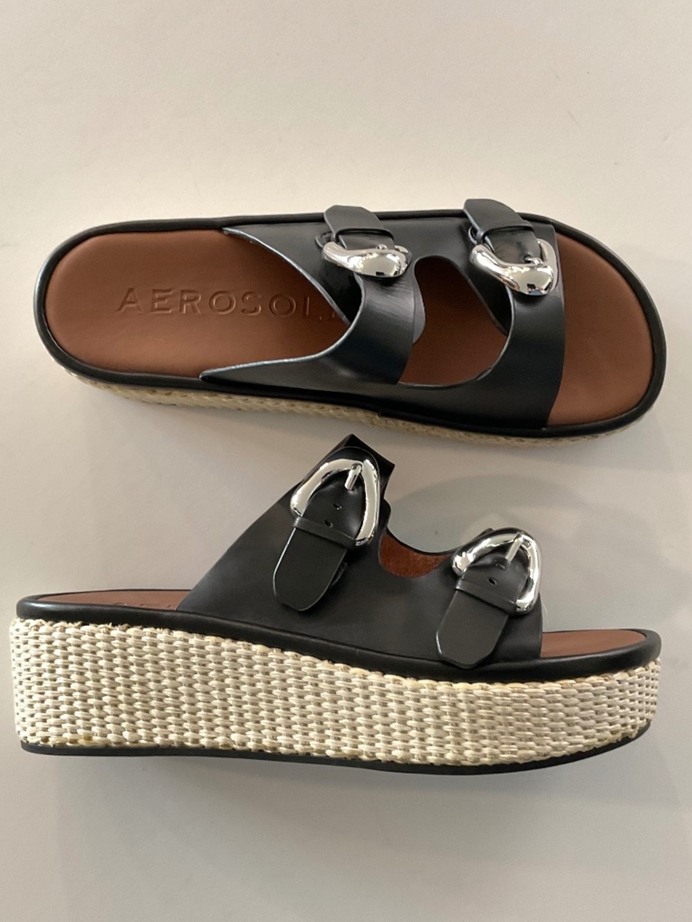 AEROSOLES Darcy Wedge Platform Sandal Black Size 8 NWOT
